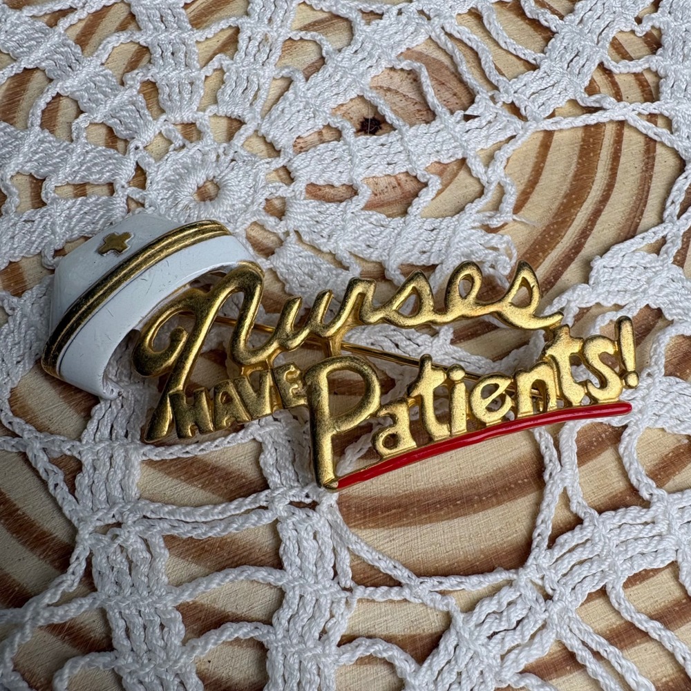 Vintage AJC Gold Tone Nurses Have Patients Brooch Pin Enamel